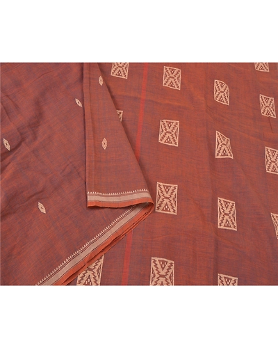 Sanskriti Vintage Sarees 100% Pure Cotton Hand- Woven Tant Premium Sari Fabric, PS-60978-Shade Of Orange &amp; Blue-Woven Work-Pure Cotton-10