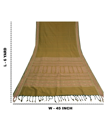Sanskriti Vintage Green Indian Sarees Art Silk Woven Bomkai Premium Sari Fabric, PS-60982-Green-Woven Work-Art Silk-1