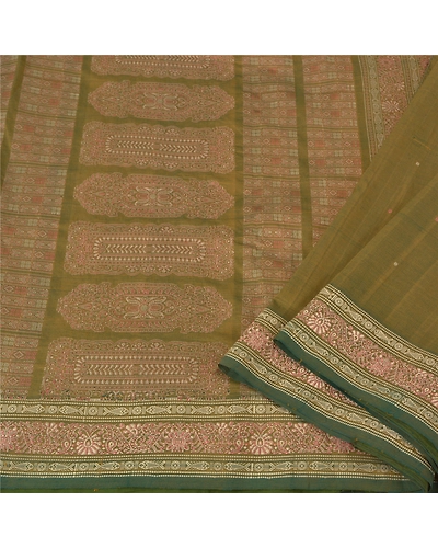 Sanskriti Vintage Green Indian Sarees Art Silk Woven Bomkai Premium Sari Fabric, PS-60982-Green-Woven Work-Art Silk-2