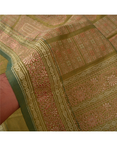 Sanskriti Vintage Green Indian Sarees Art Silk Woven Bomkai Premium Sari Fabric, PS-60982-Green-Woven Work-Art Silk-5