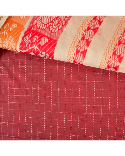 Sanskriti Vintage Dark Red Sarees Cotton Woven Premium Sari Craft 5 Yard Fabric, PS-60988-Dark Red &amp; Ivory-Woven Work-Cotton-3