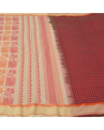 Sanskriti Vintage Dark Red Sarees Cotton Woven Premium Sari Craft 5 Yard Fabric, PS-60988-Dark Red &amp; Ivory-Woven Work-Cotton-4