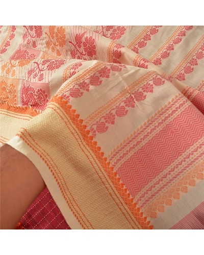 Sanskriti Vintage Dark Red Sarees Cotton Woven Premium Sari Craft 5 Yard Fabric, PS-60988-Dark Red &amp; Ivory-Woven Work-Cotton-5