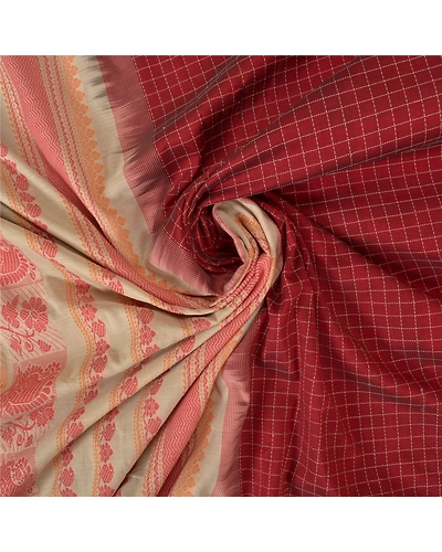 Sanskriti Vintage Dark Red Sarees Cotton Woven Premium Sari Craft 5 Yard Fabric, PS-60988-Dark Red &amp; Ivory-Woven Work-Cotton-7
