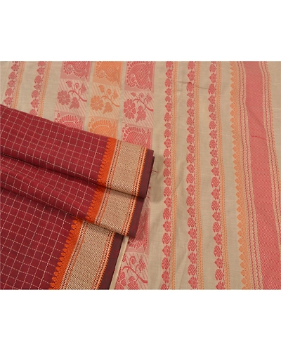 Sanskriti Vintage Dark Red Sarees Cotton Woven Premium Sari Craft 5 Yard Fabric, PS-60988-Dark Red &amp; Ivory-Woven Work-Cotton-8