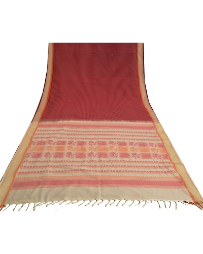 Sanskriti Vintage Dark Red Sarees Cotton Woven Premium Sari Craft 5 Yard Fabric, PS-60988-Dark Red &amp; Ivory-Woven Work-Cotton-9