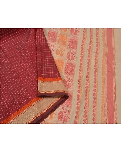 Sanskriti Vintage Dark Red Sarees Cotton Woven Premium Sari Craft 5 Yard Fabric, PS-60988-Dark Red &amp; Ivory-Woven Work-Cotton-10