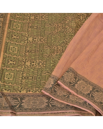 Sanskriti Vintage Cream Indian Sarees Cotton Silk Woven Premium Sari Fabric, PS-60992-Shade Of Cream-Woven Work-Cotton Silk-2
