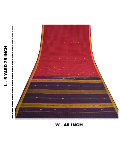 Sanskriti Vintage Purple Sarees 100% Pure Cotton Hand-Woven Premium Sari Fabric, PS-61001-Purple &amp; Dark Red-Woven Work-Blend Cotton-1