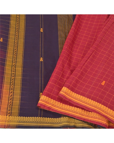 Sanskriti Vintage Purple Sarees 100% Pure Cotton Hand-Woven Premium Sari Fabric, PS-61001-Purple &amp; Dark Red-Woven Work-Blend Cotton-2