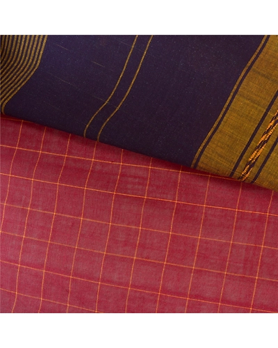 Sanskriti Vintage Purple Sarees 100% Pure Cotton Hand-Woven Premium Sari Fabric, PS-61001-Purple &amp; Dark Red-Woven Work-Blend Cotton-3