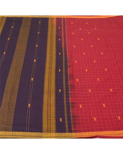 Sanskriti Vintage Purple Sarees 100% Pure Cotton Hand-Woven Premium Sari Fabric, PS-61001-Purple &amp; Dark Red-Woven Work-Blend Cotton-4