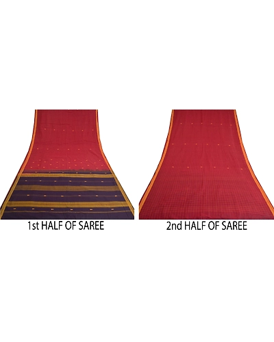 Sanskriti Vintage Purple Sarees 100% Pure Cotton Hand-Woven Premium Sari Fabric, PS-61001-Purple &amp; Dark Red-Woven Work-Blend Cotton-6