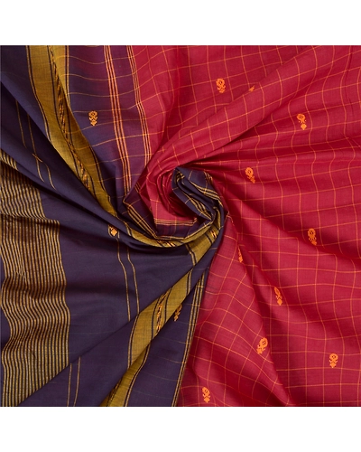 Sanskriti Vintage Purple Sarees 100% Pure Cotton Hand-Woven Premium Sari Fabric, PS-61001-Purple &amp; Dark Red-Woven Work-Blend Cotton-7