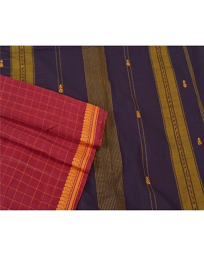 Sanskriti Vintage Purple Sarees 100% Pure Cotton Hand-Woven Premium Sari Fabric, PS-61001-Purple &amp; Dark Red-Woven Work-Blend Cotton-8