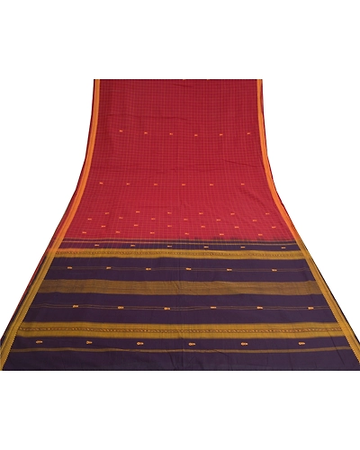 Sanskriti Vintage Purple Sarees 100% Pure Cotton Hand-Woven Premium Sari Fabric, PS-61001-Purple &amp; Dark Red-Woven Work-Blend Cotton-9