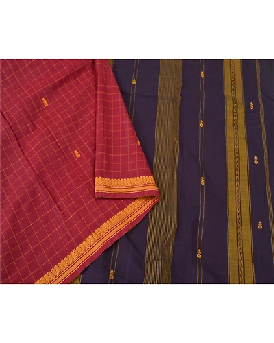 Sanskriti Vintage Purple Sarees 100% Pure Cotton Hand-Woven Premium Sari Fabric, PS-61001-Purple &amp; Dark Red-Woven Work-Blend Cotton-10