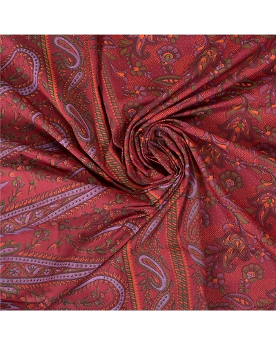 Sanskriti Vintage Dark Red Sarees Art Silk Block Printed Sari Craft 5 Yd Fabric, PS-61005-Dark Red-Block Printed Work-Art Silk-7