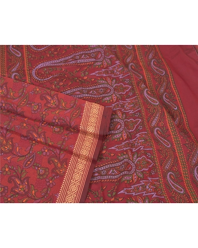 Sanskriti Vintage Dark Red Sarees Art Silk Block Printed Sari Craft 5 Yd Fabric, PS-61005-Dark Red-Block Printed Work-Art Silk-8