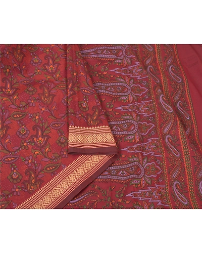 Sanskriti Vintage Dark Red Sarees Art Silk Block Printed Sari Craft 5 Yd Fabric, PS-61005-Dark Red-Block Printed Work-Art Silk-10