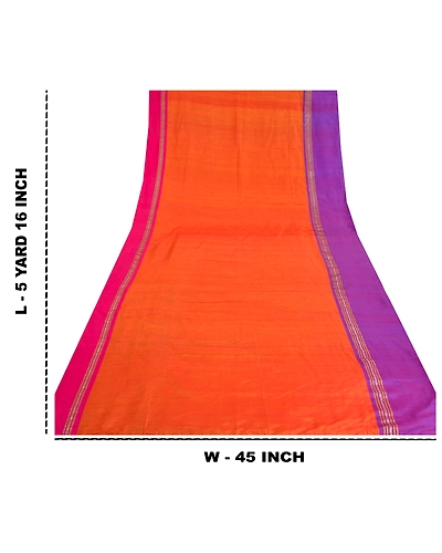 Sanskriti Vintage Orange Indian Sarees Art Silk Woven Premium Sari Craft Fabric, PS-61017-Orange &amp; Purple-Woven Work-Art Silk-1