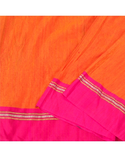 Sanskriti Vintage Orange Indian Sarees Art Silk Woven Premium Sari Craft Fabric, PS-61017-Orange &amp; Purple-Woven Work-Art Silk-2
