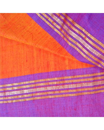 Sanskriti Vintage Orange Indian Sarees Art Silk Woven Premium Sari Craft Fabric, PS-61017-Orange &amp; Purple-Woven Work-Art Silk-3