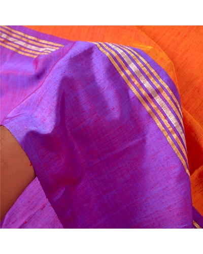Sanskriti Vintage Orange Indian Sarees Art Silk Woven Premium Sari Craft Fabric, PS-61017-Orange &amp; Purple-Woven Work-Art Silk-5