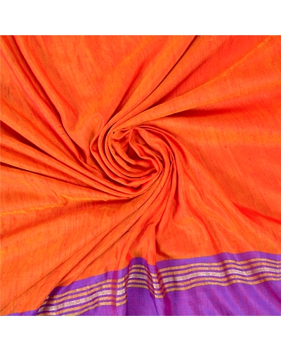 Sanskriti Vintage Orange Indian Sarees Art Silk Woven Premium Sari Craft Fabric, PS-61017-Orange &amp; Purple-Woven Work-Art Silk-7