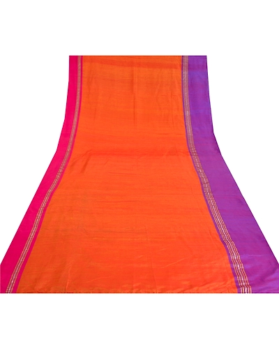 Sanskriti Vintage Orange Indian Sarees Art Silk Woven Premium Sari Craft Fabric, PS-61017-Orange &amp; Purple-Woven Work-Art Silk-9