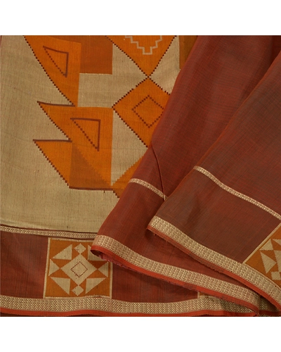 Sanskriti Vintage Brown Sarees 100% Pure Cotton Hand-Woven Premium Sari Fabric, PS-61022-Brown-Woven Work-Pure Silk-2