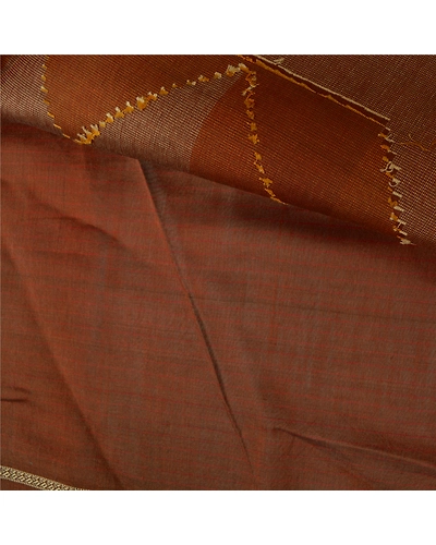 Sanskriti Vintage Brown Sarees 100% Pure Cotton Hand-Woven Premium Sari Fabric, PS-61022-Brown-Woven Work-Pure Silk-3