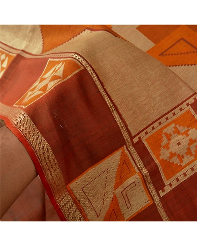 Sanskriti Vintage Brown Sarees 100% Pure Cotton Hand-Woven Premium Sari Fabric, PS-61022-Brown-Woven Work-Pure Silk-5