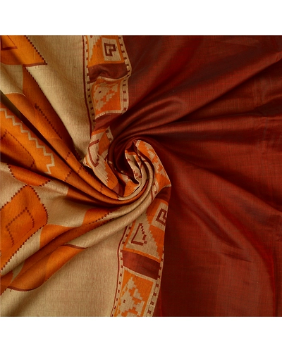 Sanskriti Vintage Brown Sarees 100% Pure Cotton Hand-Woven Premium Sari Fabric, PS-61022-Brown-Woven Work-Pure Silk-7