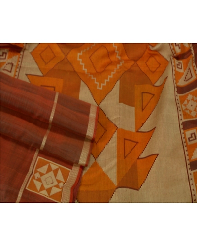 Sanskriti Vintage Brown Sarees 100% Pure Cotton Hand-Woven Premium Sari Fabric, PS-61022-Brown-Woven Work-Pure Silk-8