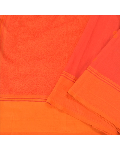 Sanskriti Vintage Orange Sarees Pure Silk Hand-Woven Premium Sari Craft Fabric, PS-61026-Orange-Woven Work-Pure Silk-2