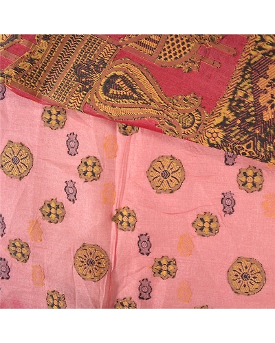 Sanskriti Vintage Dark Red Sarees 100% Pure Silk Woven Premium Sari Craft Fabric, PS-61027-Dark Red &amp; Pink-Woven Work-Pure Silk-3