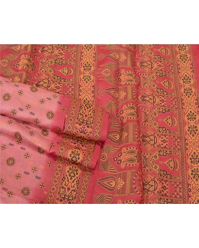 Sanskriti Vintage Dark Red Sarees 100% Pure Silk Woven Premium Sari Craft Fabric, PS-61027-Dark Red &amp; Pink-Woven Work-Pure Silk-8