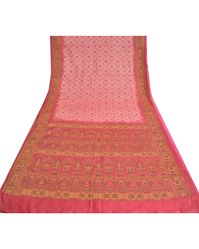 Sanskriti Vintage Dark Red Sarees 100% Pure Silk Woven Premium Sari Craft Fabric, PS-61027-Dark Red &amp; Pink-Woven Work-Pure Silk-9