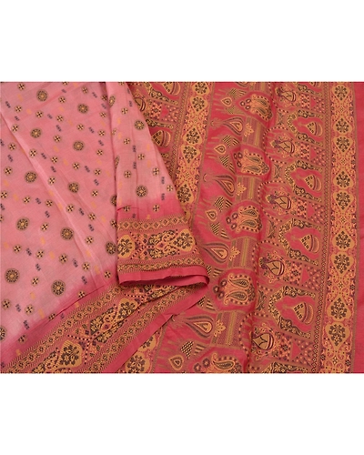 Sanskriti Vintage Dark Red Sarees 100% Pure Silk Woven Premium Sari Craft Fabric, PS-61027-Dark Red &amp; Pink-Woven Work-Pure Silk-10