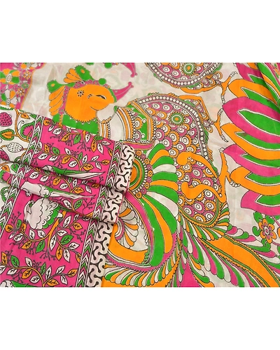 Sanskriti Vintage White Sarees 100% Pure Cotton Handmade Kalamkari Sari Fabric, PS-61028-White-Kalamkari Work-100% Pure Cotton-8