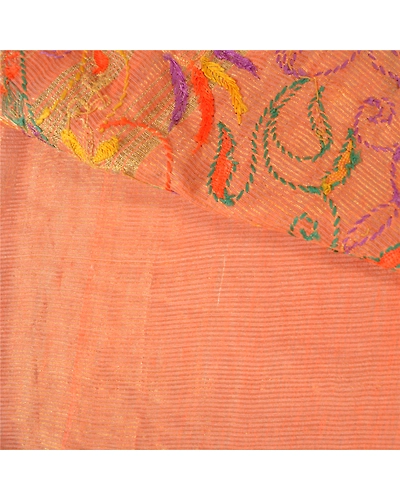 Sanskriti Vintage Peach Sarees Hand Beaded Woven Pure Silk Sari 5Yd Craft Fabric, PS-61029-Peach-Thread Work-Pure Silk-3