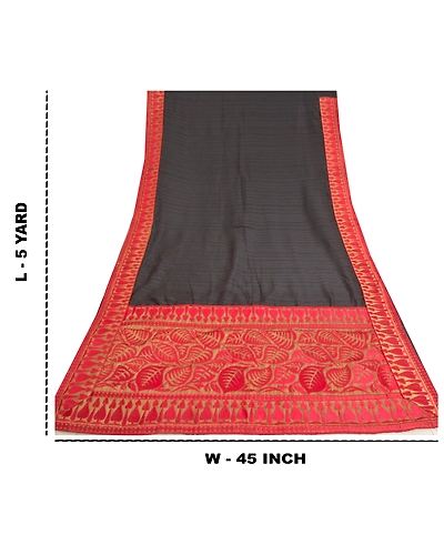 Sanskriti Vintage Black Sarees Art Silk Embroidered Premium Sari Craft Fabric, PS-61032-Black &amp; Golden-Thread Work-Art Silk-1