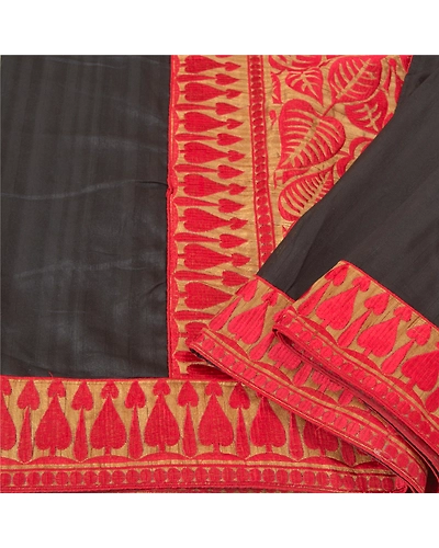 Sanskriti Vintage Black Sarees Art Silk Embroidered Premium Sari Craft Fabric, PS-61032-Black &amp; Golden-Thread Work-Art Silk-2