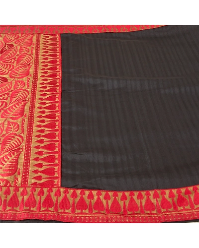 Sanskriti Vintage Black Sarees Art Silk Embroidered Premium Sari Craft Fabric, PS-61032-Black &amp; Golden-Thread Work-Art Silk-4