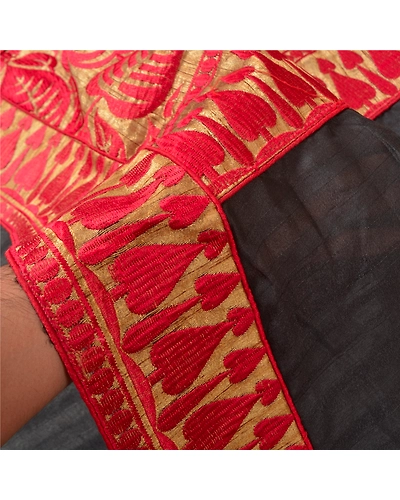 Sanskriti Vintage Black Sarees Art Silk Embroidered Premium Sari Craft Fabric, PS-61032-Black &amp; Golden-Thread Work-Art Silk-5