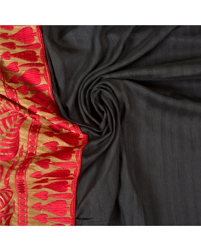 Sanskriti Vintage Black Sarees Art Silk Embroidered Premium Sari Craft Fabric, PS-61032-Black &amp; Golden-Thread Work-Art Silk-7