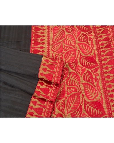 Sanskriti Vintage Black Sarees Art Silk Embroidered Premium Sari Craft Fabric, PS-61032-Black &amp; Golden-Thread Work-Art Silk-8