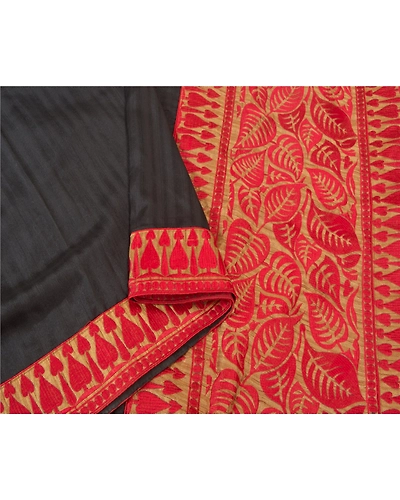 Sanskriti Vintage Black Sarees Art Silk Embroidered Premium Sari Craft Fabric, PS-61032-Black &amp; Golden-Thread Work-Art Silk-10