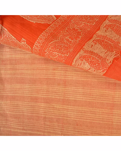 Sanskriti Vintage Peach Sarees 100% Pure Cotton Woven Premium Sari Craft Fabric, PS-61033-Peach &amp; Orange-Woven Work-Pure Cotton-3
